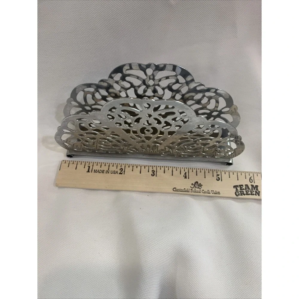 Vintage Irvin Ware USA Retro Silver Chrome Filigree Napkin‎ Letter  Holder